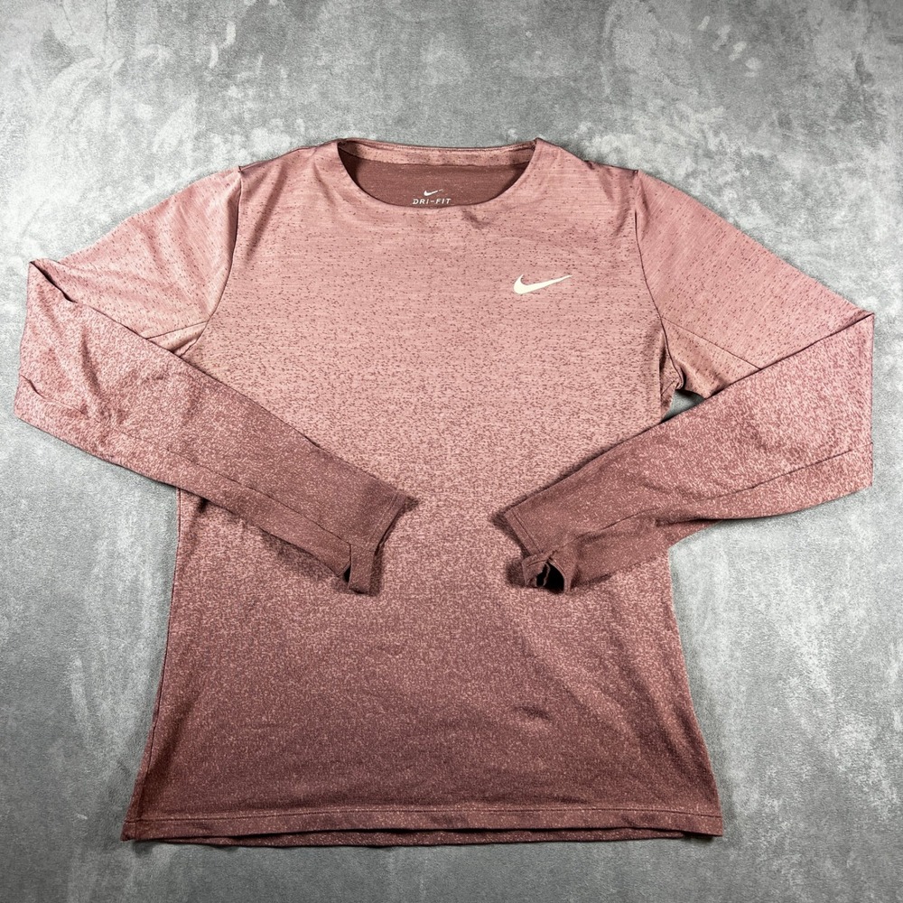 Nike Dri Fit Women Running Shirt Long Sleeve Thumbholes mauve heathered Large